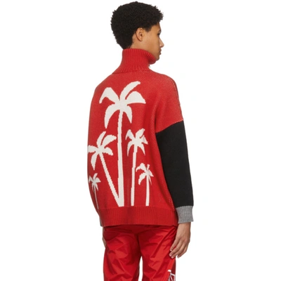 Shop Palm Angels Red Wool Jacquard Pxp Turtleneck In Red/white