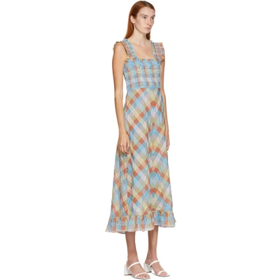 Shop Ganni Multicolor Seersucker Check Mid Length Dress In 999 Multico