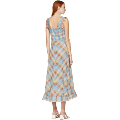 Shop Ganni Multicolor Seersucker Check Mid Length Dress In 999 Multico