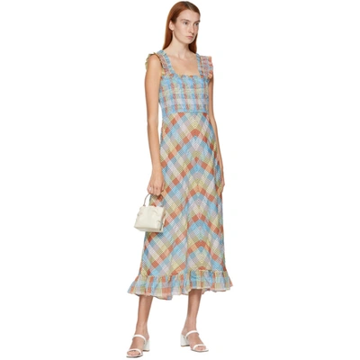 Shop Ganni Multicolor Seersucker Check Mid Length Dress In 999 Multico