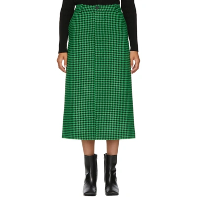 Shop Balenciaga Green And Black Wool Houndstooth Skirt In 2808 Green/