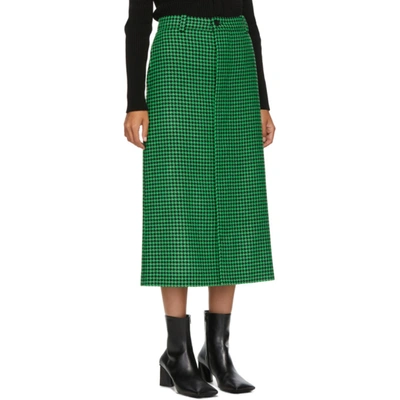 Shop Balenciaga Green And Black Wool Houndstooth Skirt In 2808 Green/