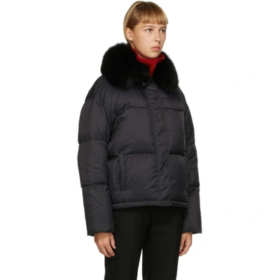 Shop Yves Salomon Black Down Fox Collar Jacket In C99 Black