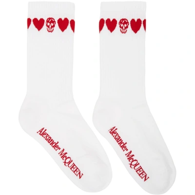 Shop Alexander Mcqueen White & Red Skull Socks In 9074 Wht/rd