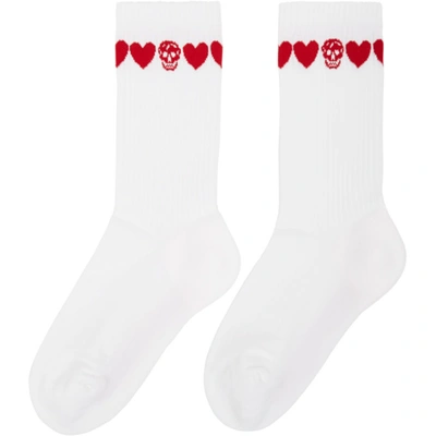 Shop Alexander Mcqueen White & Red Skull Socks In 9074 Wht/rd