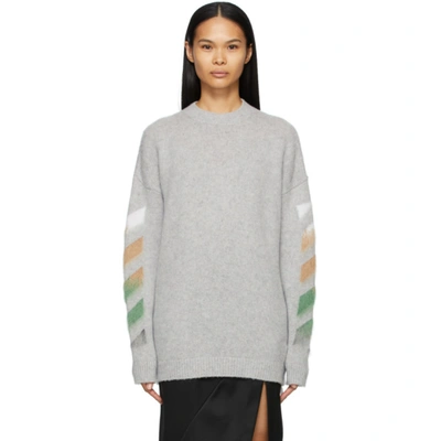Shop Off-white Grey Wool & Mohair Diag Sweater In Silver