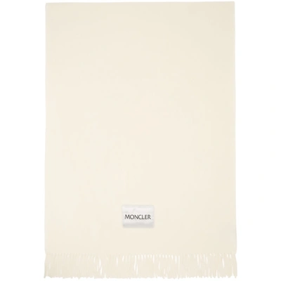 Shop Moncler Off-white Large Logo Scarf In 034 White