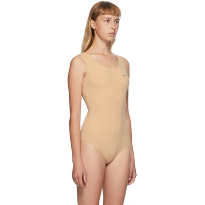 Shop Mm6 Maison Margiela Beige Sleeveless Logo Printed Bodysuit In 121 Beige