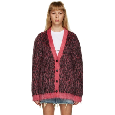 Shop Saint Laurent Pink And Black Oversized Mohair Cardigan In 5860 Pink