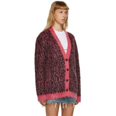 Shop Saint Laurent Pink And Black Oversized Mohair Cardigan In 5860 Pink