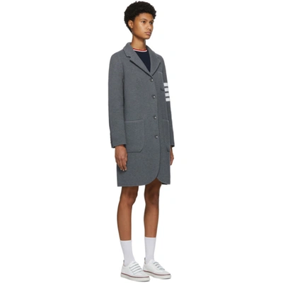 Shop Thom Browne Grey Wool Links Stitch 4-bar Coat In 035 Med Gre