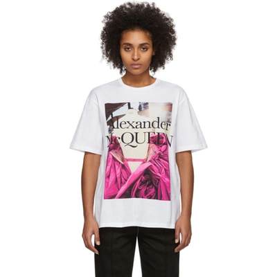 Shop Alexander Mcqueen White Pink Rose T-shirt In 0900 White