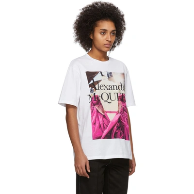 Shop Alexander Mcqueen White Pink Rose T-shirt In 0900 White