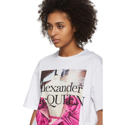 Shop Alexander Mcqueen White Pink Rose T-shirt In 0900 White