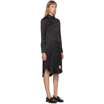 Shop Thom Browne Black Silk Shirt Dress In 001 Black