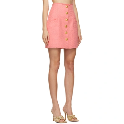 Shop Balmain Pink Tweed Button Skirt In 4kh Rose