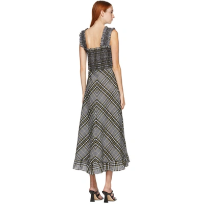 Shop Ganni Green Seersucker Check Mid Length Dress In 861 Kalamat