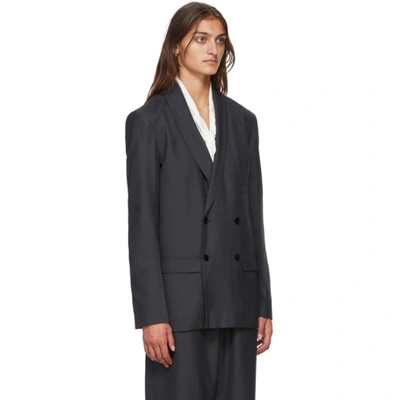 Shop Lemaire Navy Wool Double-breasted Belted Blazer In 966 Anthrac