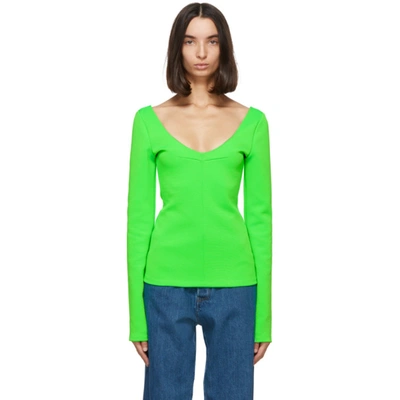 Shop Kwaidan Editions Green Jersey V-neck Sweater In Neon Green