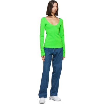 Shop Kwaidan Editions Green Jersey V-neck Sweater In Neon Green