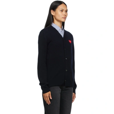 Shop Comme Des Garçons Play Navy Wool Heart Patch V-neck Cardigan