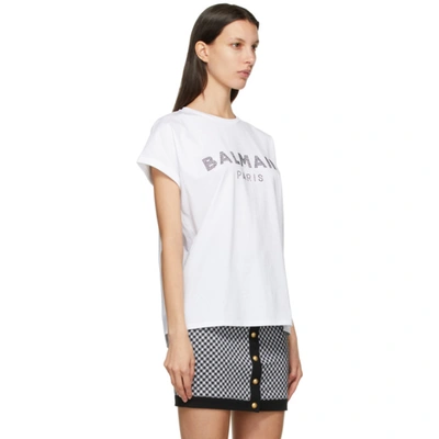 Shop Balmain White Rhinestone Logo T-shirt In Gab Wh/blk