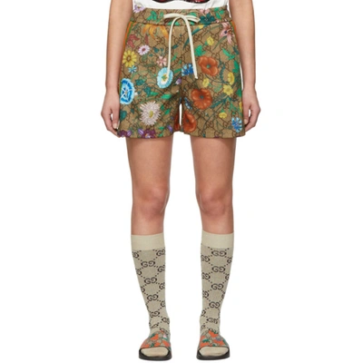 Shop Gucci Brown Gg Supreme Flowers Shorts In 2103 Brown