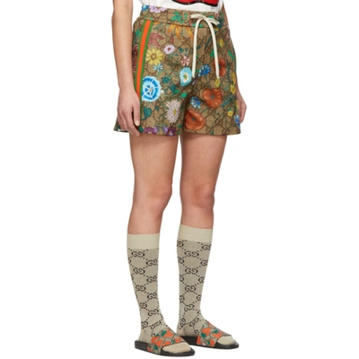 Shop Gucci Brown Gg Supreme Flowers Shorts In 2103 Brown