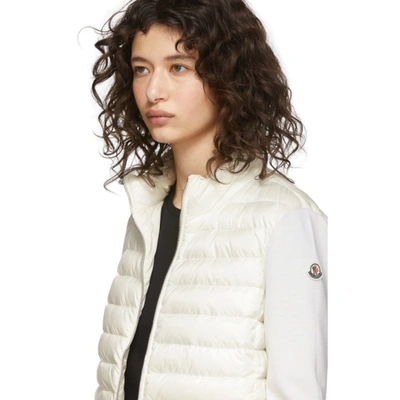 Shop Moncler Off-white Down Knit Zip-up Jacket In 030 Ivory