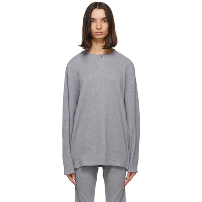 Shop Essentials Grey Thermal Henley In Darkheather