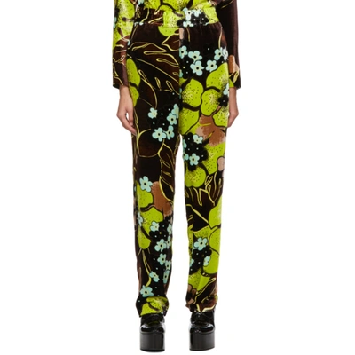 Shop Dries Van Noten Brown Velvet Floral Trousers In 105 Umber