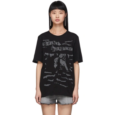 Shop Saint Laurent Black Jacquard Graphic T-shirt In 1073 Black