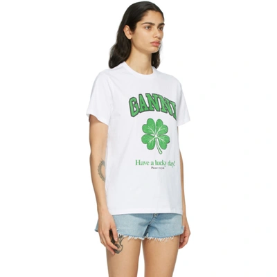 Shop Ganni White Cotton Lucky Day T-shirt In 151 White