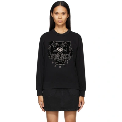 Shop Kenzo Black Velvet Tiger Head Sweatshirt