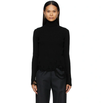 Balenciaga Roll neck Distressed Ribbed Virgin wool Sweater In Black ModeSens