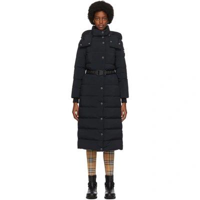 Shop Burberry Black Puffer Belted Eppingham Coat