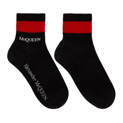 Shop Alexander Mcqueen Black & Red Logo Short Socks In 1074 Black/