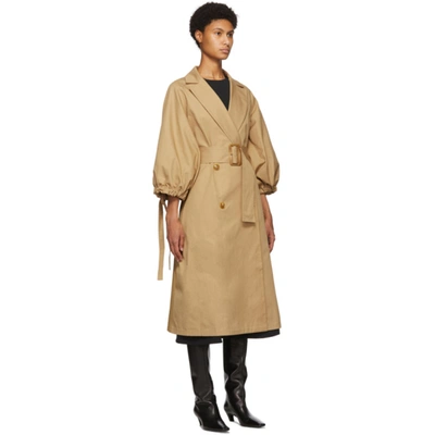 Shop Edit Beige Pleated Trench Coat In Solid Camel