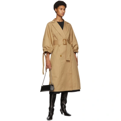 Shop Edit Beige Pleated Trench Coat In Solid Camel