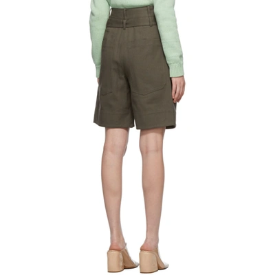 Shop Tibi Khaki Gabardine Stella Shorts In Green Grey
