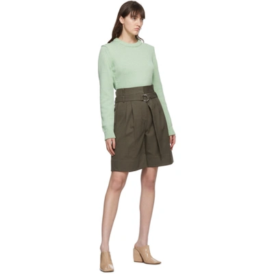 Shop Tibi Khaki Gabardine Stella Shorts In Green Grey