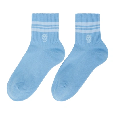 Shop Alexander Mcqueen Blue & White Stripe Skull Sport Short Socks In 4869 Bluett