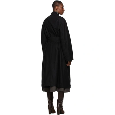 Shop Lemaire Black Wool Wrapover Coat In 999 Black