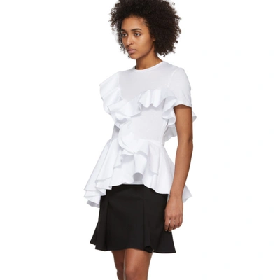 Shop Alexander Mcqueen White Ruffle T-shirt In 9000 White