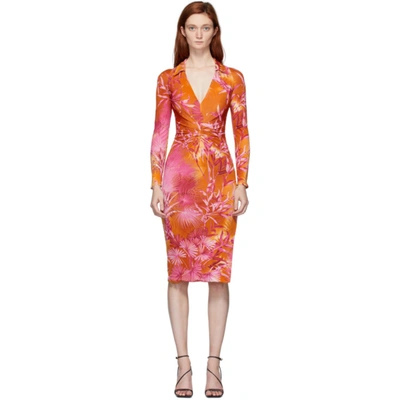 Shop Versace Pink Jungle Print Midi Dress In A7010 Pink