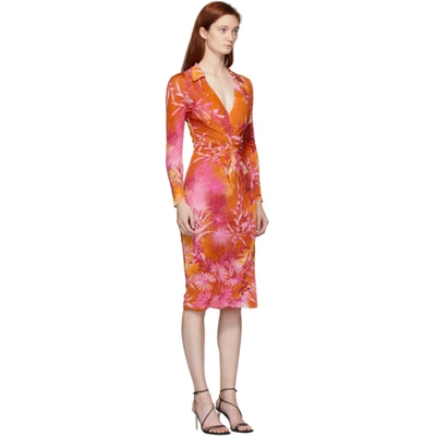 Shop Versace Pink Jungle Print Midi Dress In A7010 Pink