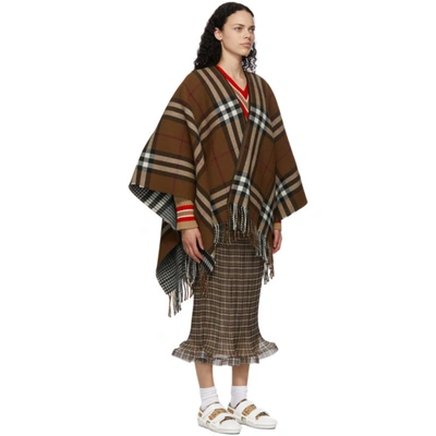 Shop Burberry Reversible Brown Wool Poncho In Birch Brown