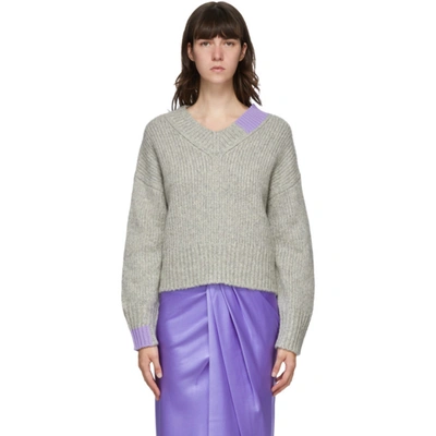 Shop Helmut Lang Grey Camel V-neck Sweater In Prec Heathe
