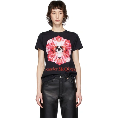 Shop Alexander Mcqueen Black Skull Flower T-shirt In 0901 Black