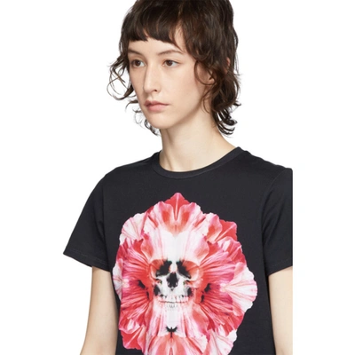 Shop Alexander Mcqueen Black Skull Flower T-shirt In 0901 Black